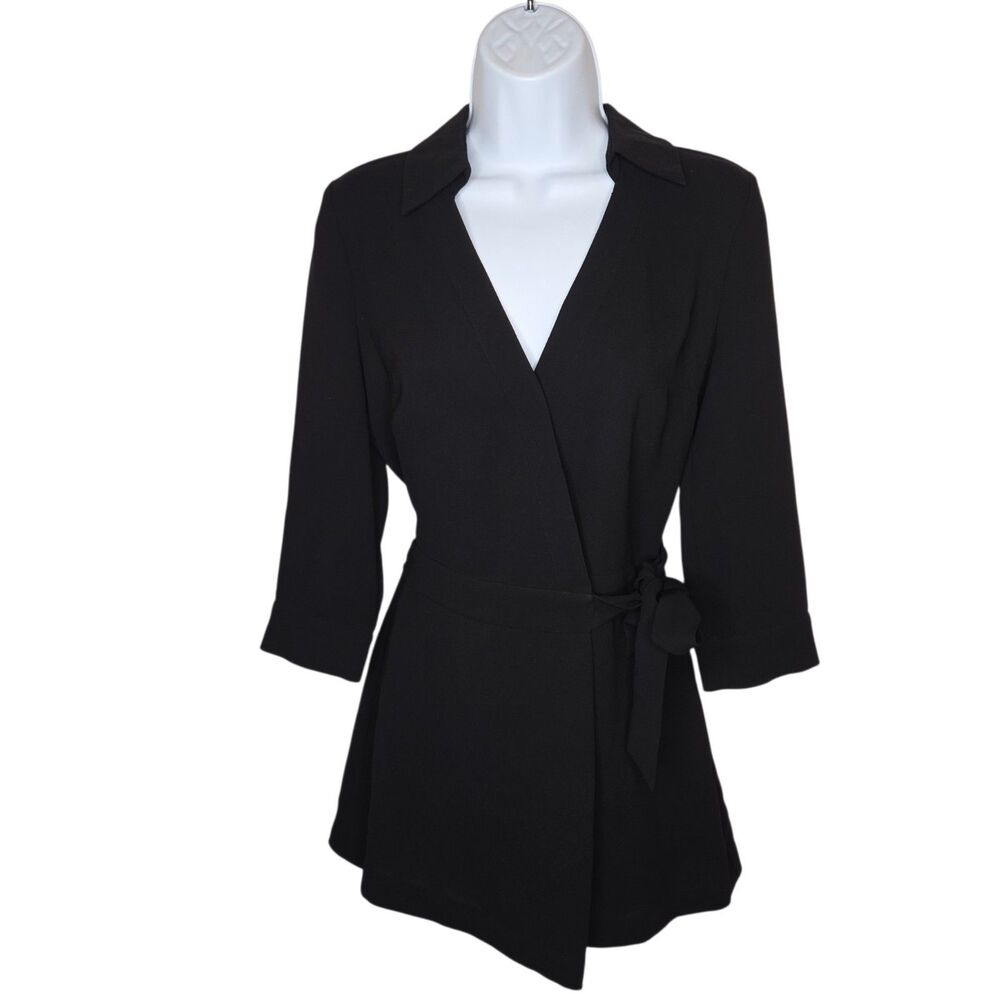 Diane von Furstenberg DVF Black Celeste Crepe Wrap Romper Belted Shorts Size 2